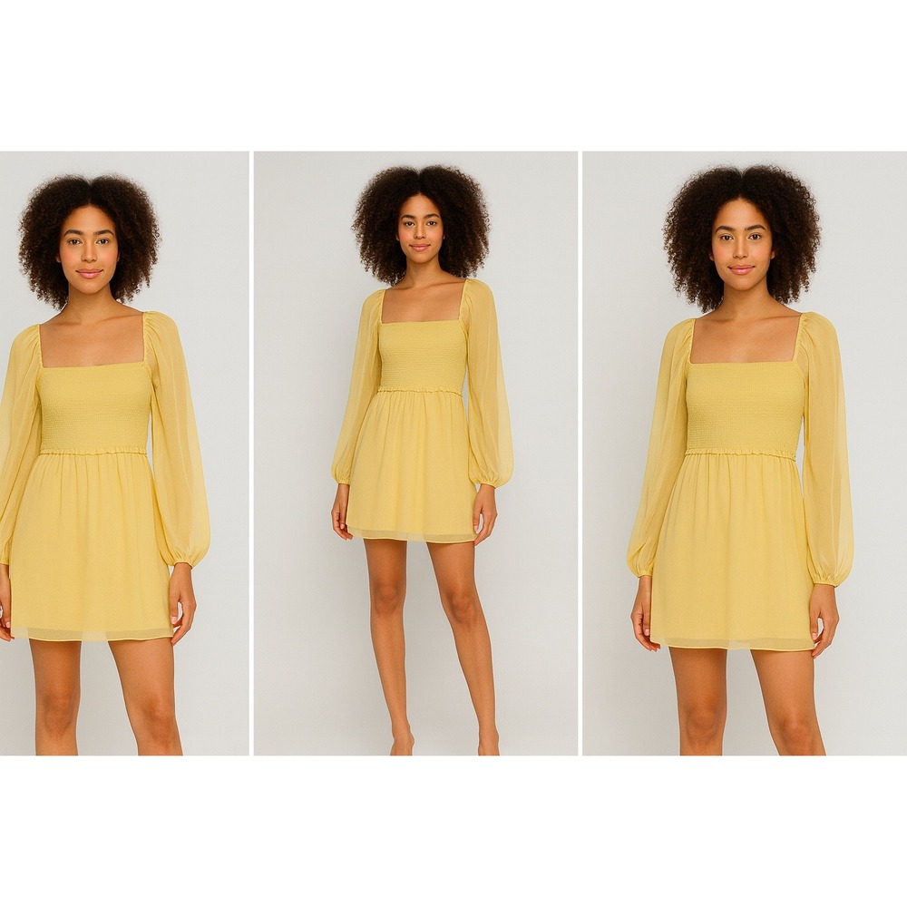 Aritzia Wilfred Tempest Dress‎ Women's 6 Yellow Mini Smocked Heirloom Regency
